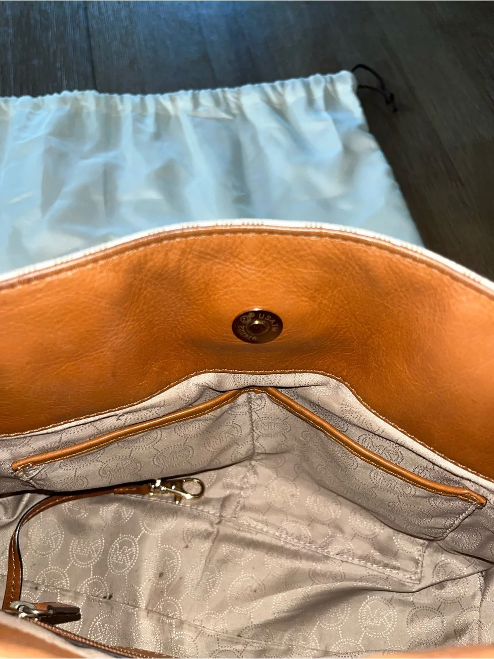 Michael Kors Cream & Brown Signature Satchel with Gold Hardware
